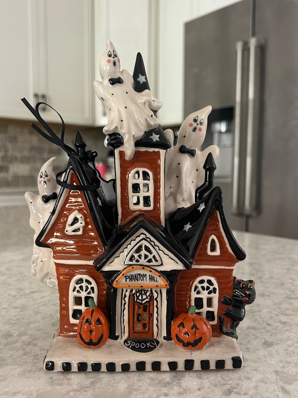 “New” Blue Sky Clayworks Haunted Phantom Hall Ceramic Halloween Tea-light House